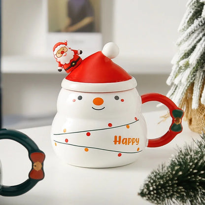 Nordic Christmas Ceramic Mug – Large Capacity Santa, Snowman & Tree Design