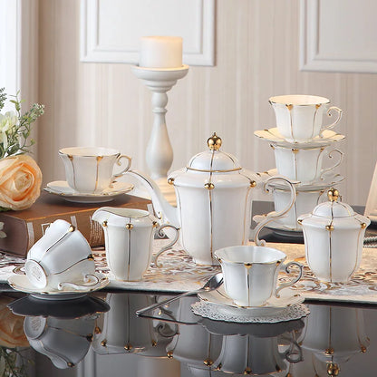 Luxury Gold Pearl Bone China Coffee & Tea Set - British Royal Style, Elegant Gift Set