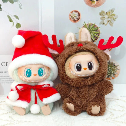 For 17cm Labubu V2 V1 Plush Idol Doll's Clothing  Christmas Cloak Sweater Hat Set Gift Labubu Clothes  Labubu ropa