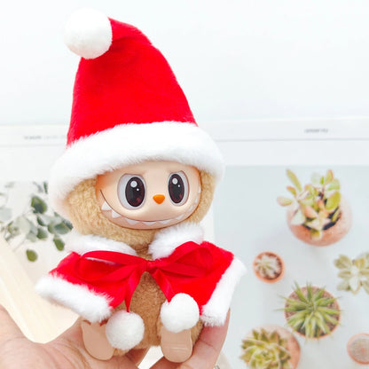 For 17cm Labubu V2 V1 Plush Idol Doll's Clothing  Christmas Cloak Sweater Hat Set Gift Labubu Clothes  Labubu ropa