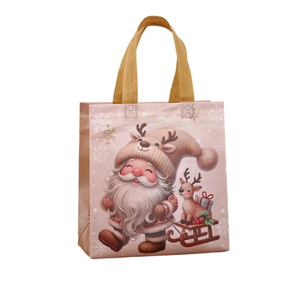 Embalaje navideño ecológico: bolsas navideñas duraderas de tela no tejida con diseños artísticos luminosos.