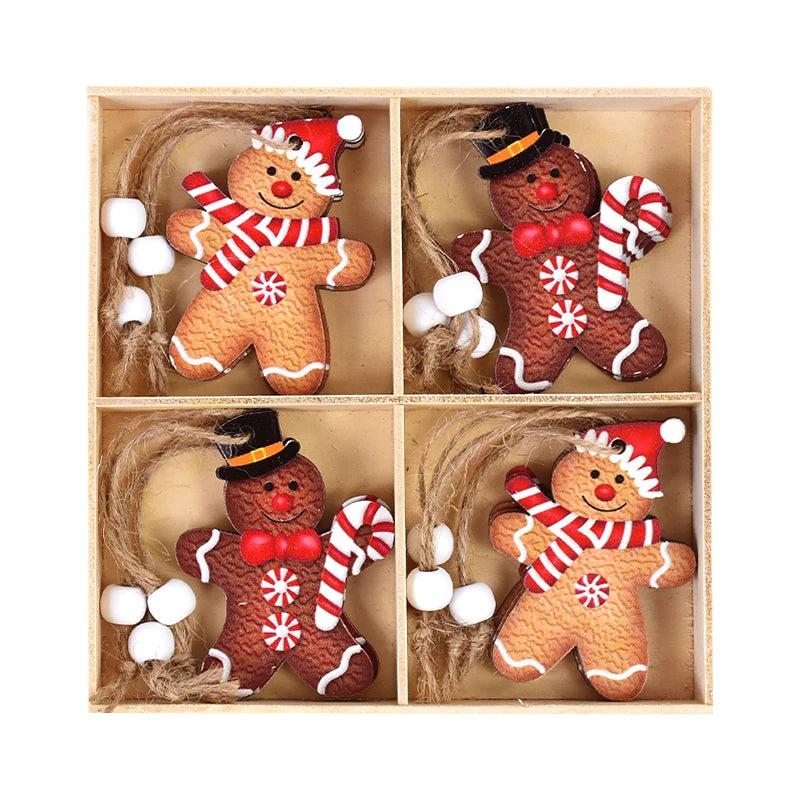 12pc Gingerbread Man Wooden Pendants - Handcrafted Ornaments (2 Variations)