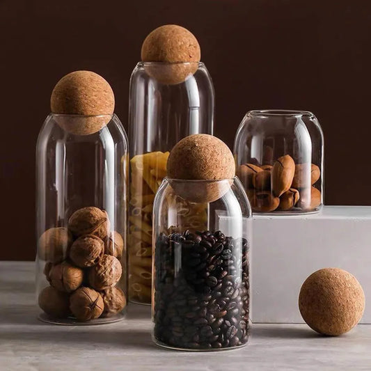 Sealed Elegance – Glass Jar with Natural Cork Lid for Stylish Food Storage
