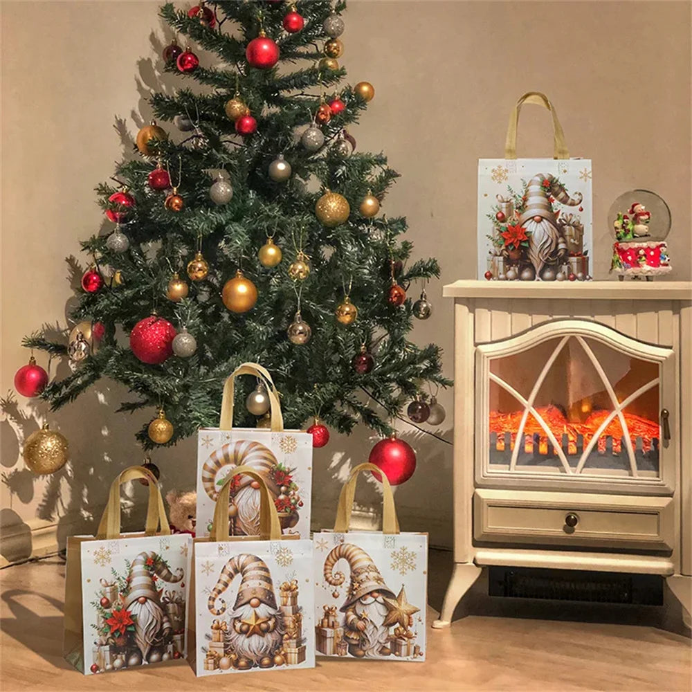 Kit de bolsa de regalo navideña de tela no tejida - Tema de gnomos (23 cm)