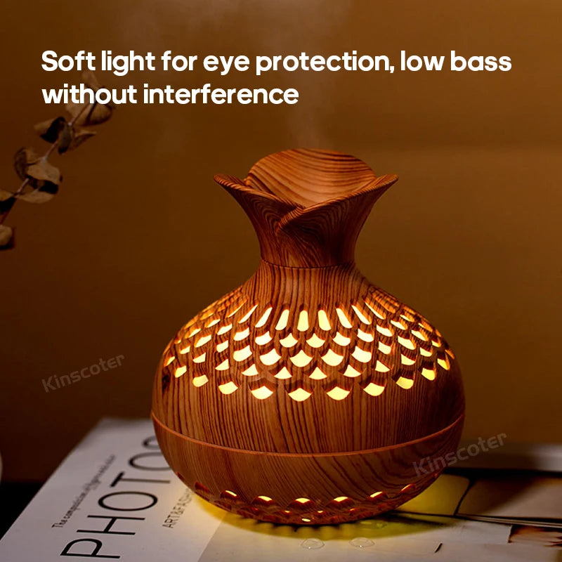 Portable Wooden Aromatherapy Diffuser – 300ml Ultrasonic Humidifier with RGB Lamp