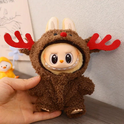 For 17cm Labubu V2 V1 Plush Idol Doll's Clothing  Christmas Cloak Sweater Hat Set Gift Labubu Clothes  Labubu ropa