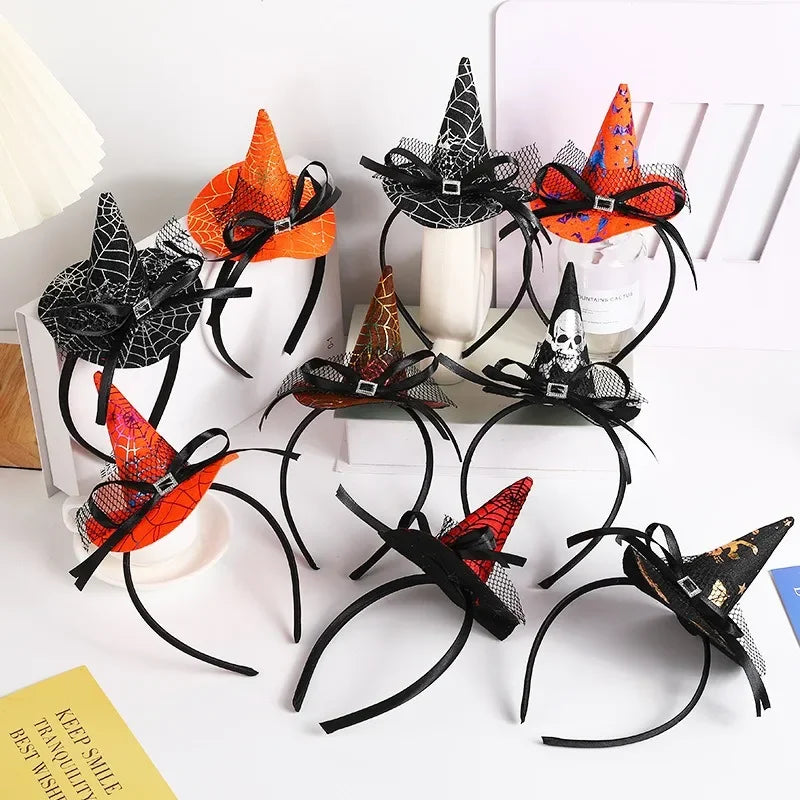 Halloween Witch Hat Headband – Pumpkin, Skull, and Spider Web Design for Kids' Ghost Festival and Halloween Costume Parties