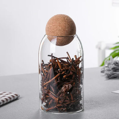 Sealed Elegance – Glass Jar with Natural Cork Lid for Stylish Food Storage