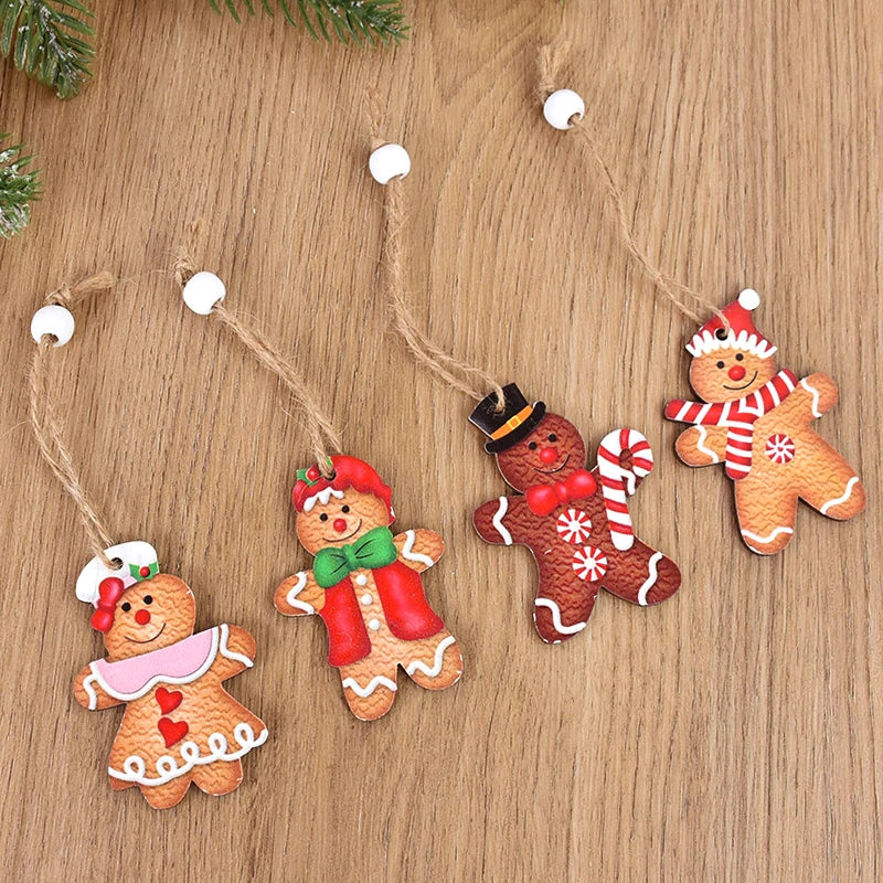 12pc Gingerbread Man Wooden Pendants - Handcrafted Ornaments (2 Variations)