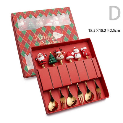 Christmas Dessert Cutlery Set (6 Pcs): Elegant & Festive Table Decoration for Holidays.