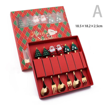 Christmas Dessert Cutlery Set (6 Pcs): Elegant & Festive Table Decoration for Holidays.