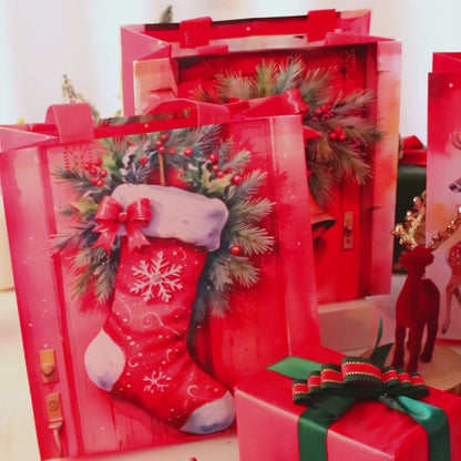 Reusable Non-Woven Fabric (TNT) Christmas Gift Bag - 4/8 Set