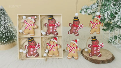 12pc Gingerbread Man Wooden Pendants - Handcrafted Ornaments (2 Variations)