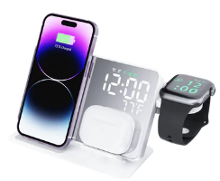 3-in-1 Wireless Charger with LED Digital Alarm Clock – Fast Charging Dock Station for iPhone, Apple Watch, and AirPods