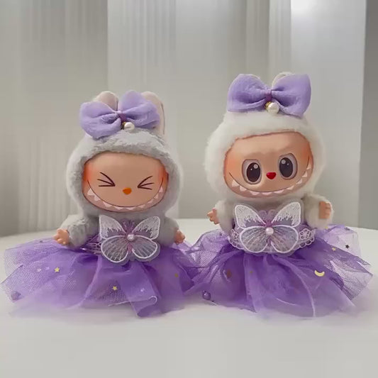 Labubu Dolls Purple Butterfly Dress – Fairy Outfit for 15–17cm Plush Dolls