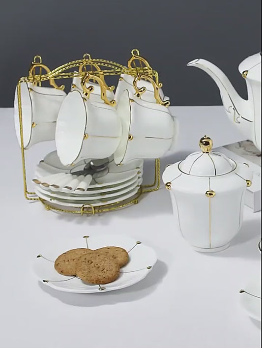 Luxury Gold Pearl Bone China Coffee & Tea Set - British Royal Style, Elegant Gift Set